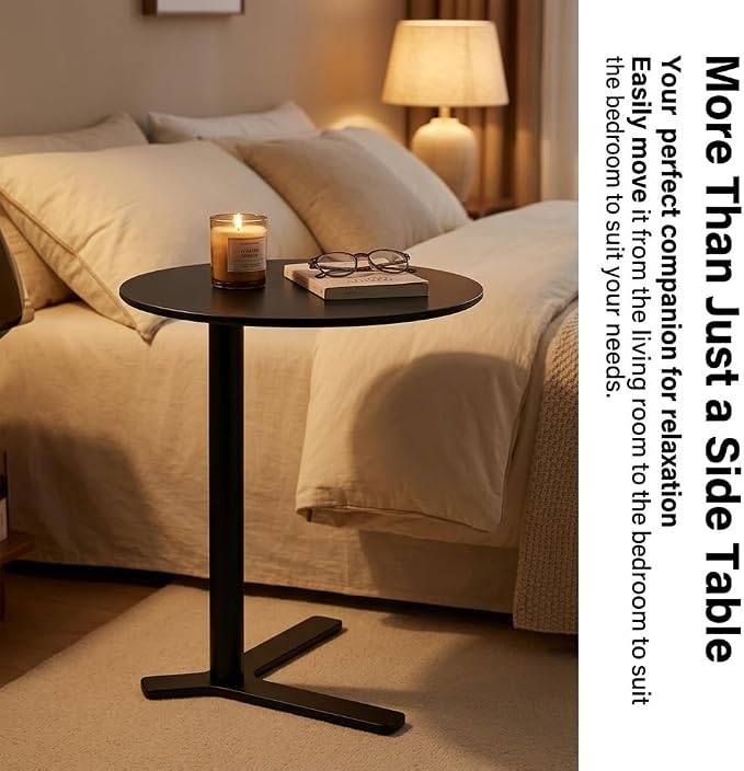 C Shaped End Table Round Side Table Living Room, Unique Aesthetics Simple Coffee Accent Table, Bedside Table Nightstand for Bedroom, Multifunction Metal Small Side Table for Sofa Balcony Couch Patio