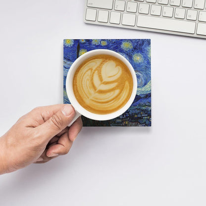 GERLNF Absorbent Ceramic Coasters for Drinks with Cork Base Art Coasters Set of 6 - Use 6 Famous Paintings, Unique Housewarming Gifts for Home Decorative (Square - Van Gogh - 1)