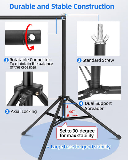 Hemmotop Backdrop Stand 10x8ft (WxH), Photography Background Stand for Parties, Adjustable Photo Backdrop Stands Kit for Wedding, Photo Booth, Party, Decoration, Balloon, Projector Screen