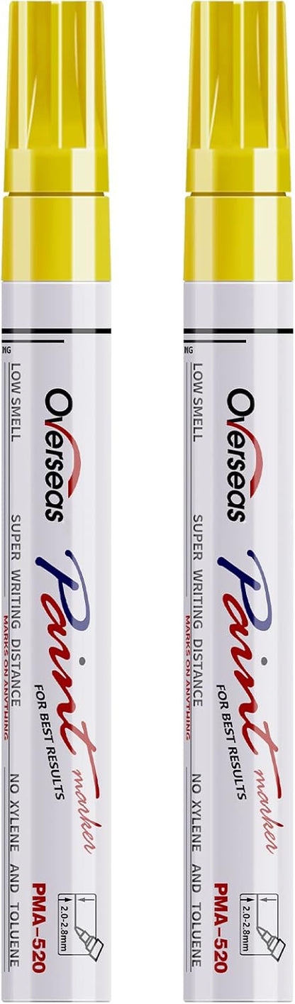 Overseas Permanent Paint Pens Yellow Markers - 2 Pack Single color Oil Based Paint Markers, Medium Tip, Quick Drying and Waterproof Marker Pen for Metal, Rock Painting, Wood, Plastic, Canvas, Mugs