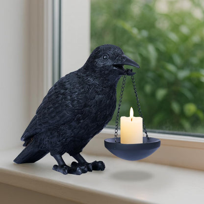 Gothic Home Decor Raven Lamp Tealight Candle Holder Halloween Decorations Indoor Fake Crow Light Holder Resin Black Bird Statue for Living Room Fireplace Entrance Holiday Spooky Ornaments