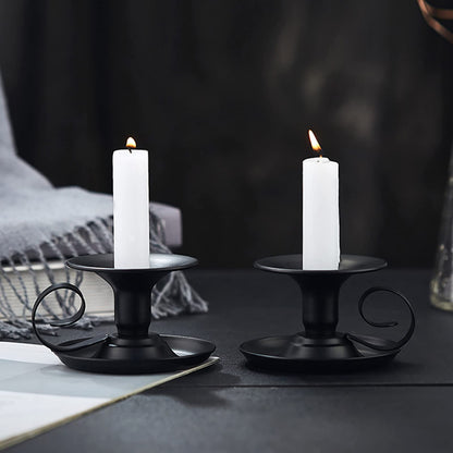 SZHTSWU Taper Candle Stick Holder, Set of 2 Retro Iron Candlestick Holders Candlelight Dinner Stand for Wedding Dinning Party Table Home Decoration (Black)