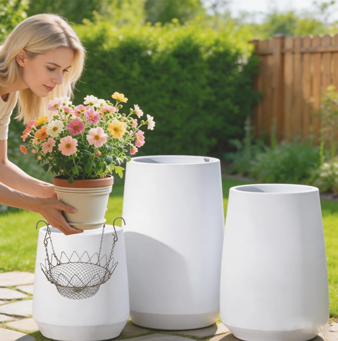Sexyppl 2Set Adjustable Planter Insert for Pots Any Height, Plant Risers for 12-18" Wide Top Opening Pots, Durable Stainless Steel with Thick Hooks, Suitable for Indoor Outdoor Weddings & Party Decor
