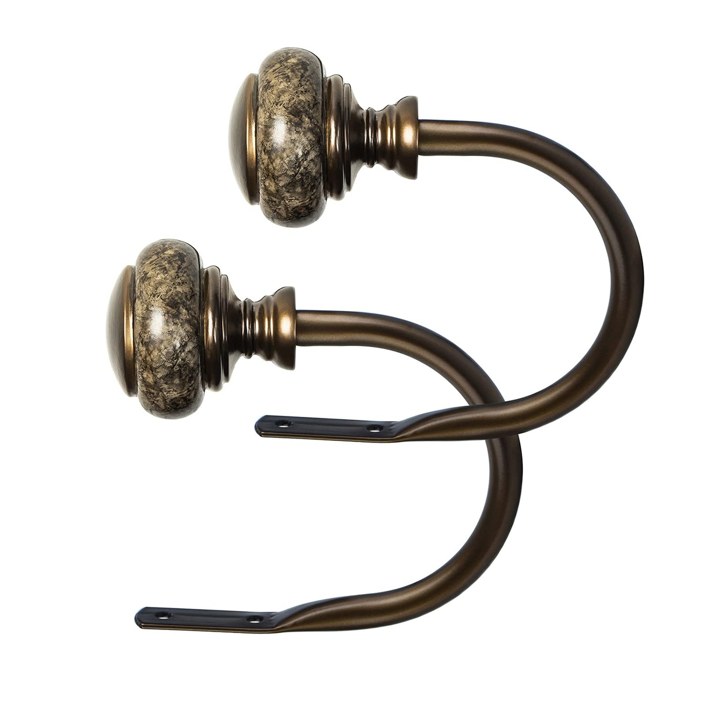 KAMANINA Decorative Curtain Holdbacks for Wall, Curtain Tiebacks Hooks with Screws Wall Mounted for Drapes Window Home Decoration, Marbled Finials, Bronze(1 Pair/2 Pack, Small)