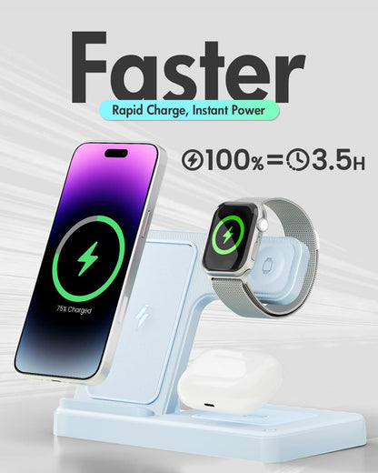 Wireless Charger iPhone Charging Station: 3 in 1 Charger Stand Multiple Devices for Apple - iPhone 17 16e 16 15 14 Pro Max 13 12 11 - Watch 10 9 8 7 6 5 4 3 2 SE and Ultra Series - Airpods 4 3 Pro