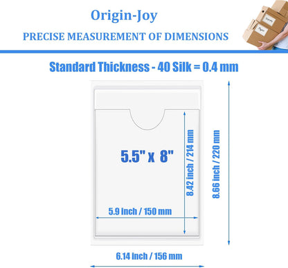 Origin-Joy 25 PCS Self-Adhesive Index Label Pockets, Clear Plastic Peel & Stick Card Holders with Top Open for Loading (5.5 x 8 inch)