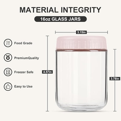 SHOWIN Overnight Oats Containers with Lids, 16oz Glass Jars with Lids 8 pcs, Wide Mouth Mason jars for Salad, Yogurt, Snacks, Meal Prep