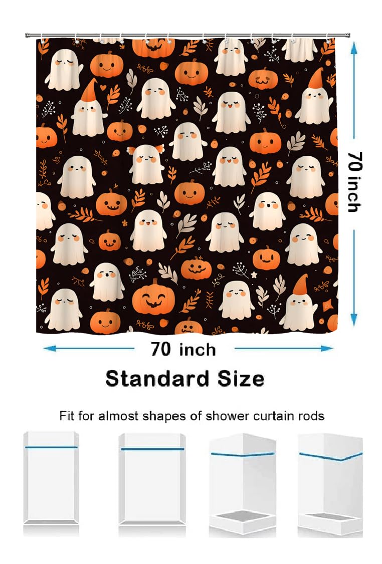 ASVEAS Halloween Ghost Cute Pumpkin Shower Curtain for Bathroom, 70x70 Inch