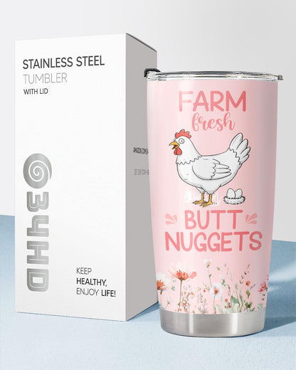 34HD Funny Chicken Tumbler 20oz with Lid, Guess What Butt Insulated Stainless Steel Coffee Travel Mug, Cute Nuggets Farmhouse Hen Gifts for Women, Rooster Lovers