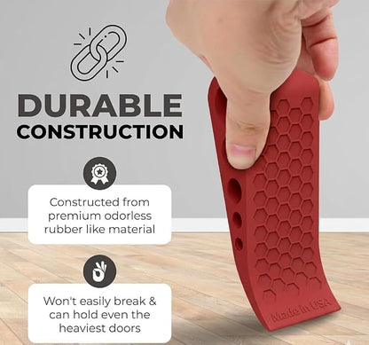 Door Stoppers Red for Bottom of Door Premium Floor Rubber Door Stop Wedge Made in USA Heavy Duty Honeycomb Design for Carpet, Tile, Ideal for Home, School, Commercial
