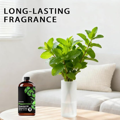 Peppermint Essential Oil, Peppermint Oil 16 Fl Oz 480 ML for Diffuser Humidifier Yoga Cleaning DIY Candle Soap Making Perfume Gift Essential Oils FRAOIL (Peppermint 16 Fl Oz (Pack of 1))