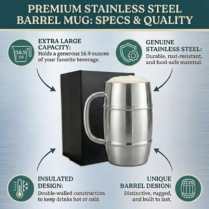 Silver Beer Mug 500ml for Men & Home Bar | Stainless Steel Beer Cup with Matte Interior & Polished Silver Exterior | Durable Large Beer Stein for Beer, Ale & Cocktails | by L’escape Artiste