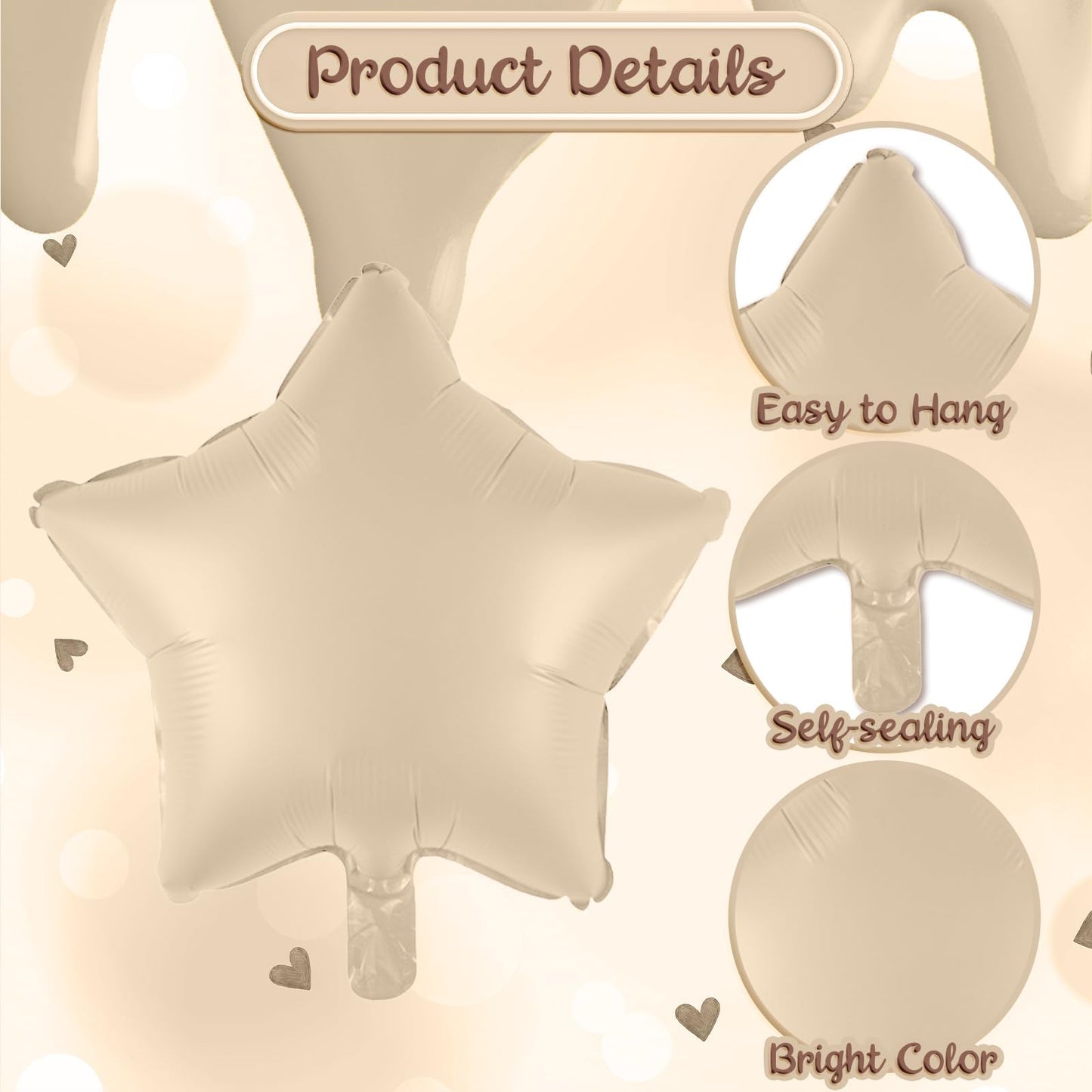 40 Inch Number 1 Balloon Decor, Cream Brown Foil Neutral Heart 1 Balloons with Taupe Star Helium Balloon for Girls Boys 1st Birthday Anniversary Baby Shower Party Boho Decoration Supplies