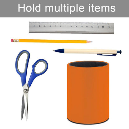 UTRSIFB Holder Cup Makeup Brush Storage Organizer, Waterproof Multifunctional Office Supplies, Pen Holder Cylinder Leather Pencil Orange