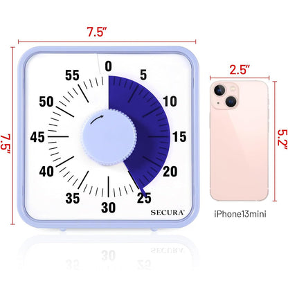 Secura 7.5 Inch Visual Timer, 60 Minute Oversize Visual Countdown Timer for Kids and Adults, Durable Mechanical Time Management Tool (Violet)