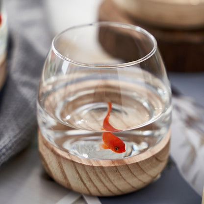 Hydroponic Plant Vase - durablee Transparent Glass Fish Bowl with Wooden Stand, Wide Mouth Terrarium Vase | Comfortable Hydroponic Plant Terrarium, Clear Hydroponic Planter for Home Decoration