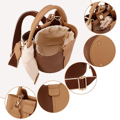 WADORN DIY PU Leather Bag Making Kit for Women, Handbags Sewing Kit for Adult DIY Bucket Bag Making Kit with Lined Pockets DIY Purse Cross Leather Craft Bag Making Supplies, 6.7x6.7 Inch, Brown