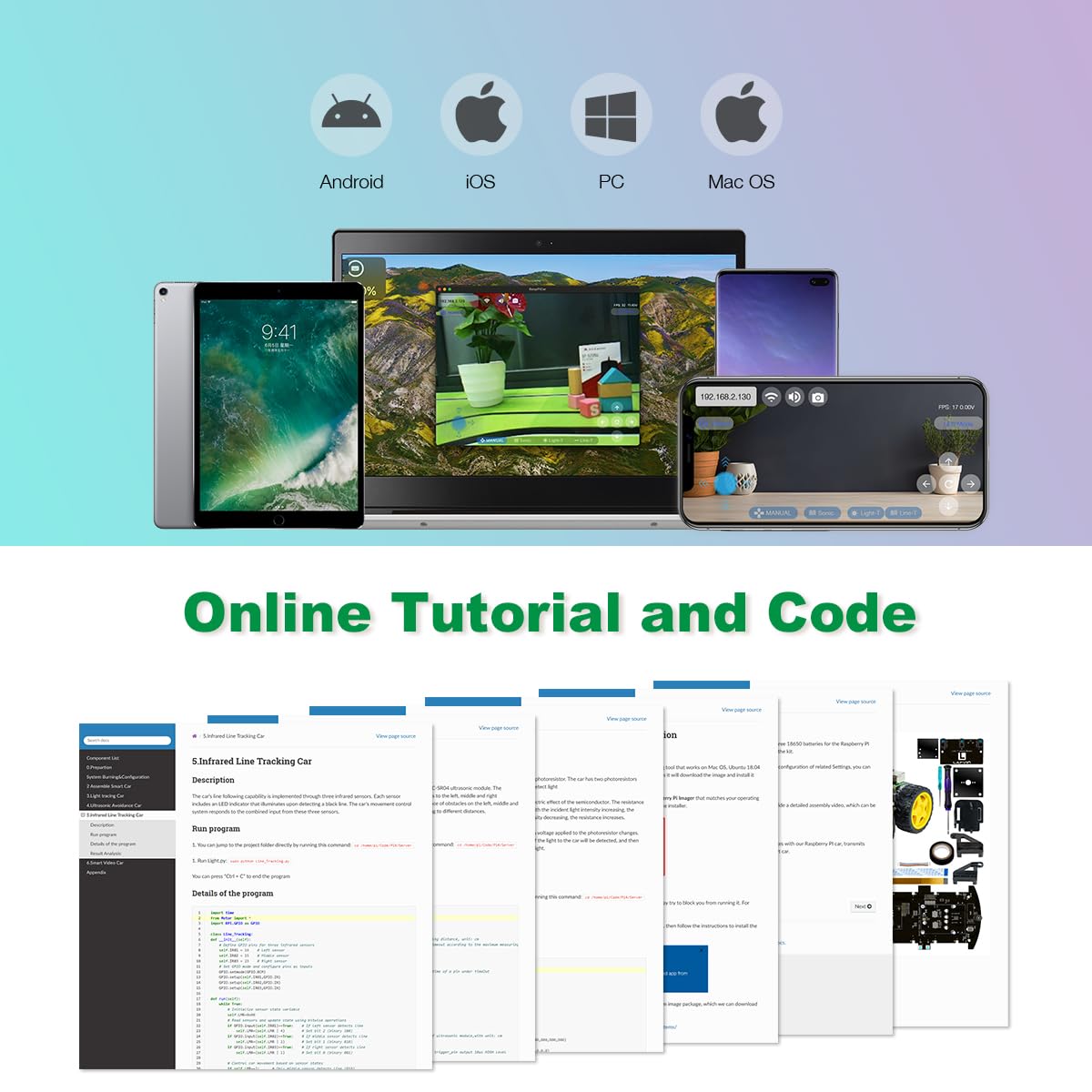 LAFVIN 4WD Smart Car Kit for Raspberry Pi 5 4 B 3 B+ B A+,Line Tracking,Face Tracking,Obstacle Avoidance,with Tutorail(Without Raspberry Pi)
