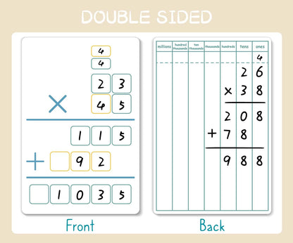 Set of Dry Erase Multiplication and Division Practice White Board, 8" x 12" 2-Digits Mathematics Board with a 4" x 2.5" Multiplication Chart Board for Kids Students, Classroom and Home