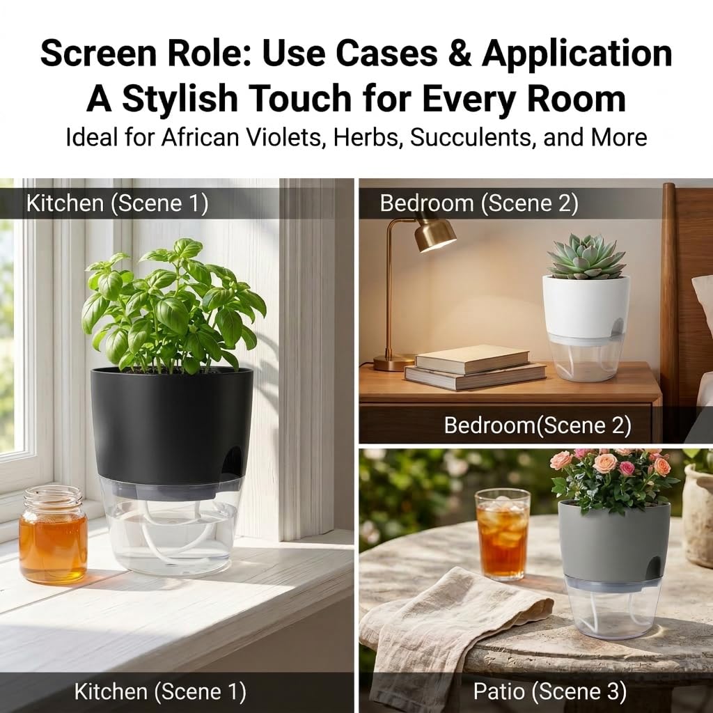 Vanavazon 6 Inch Self Watering Planter Pots for Indoor Plants, 3 Pack African Violet Pots with Wick Rope-Grey