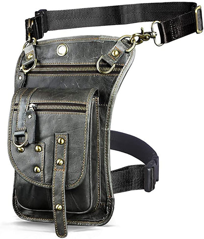 Le'aokuu Mens Genuine Leather Outdoor Sporting Hicking Waist Hip Pack Sling Messenger Shoulder Drop Leg Thigh Bag Pouches For Women (2141 2 Grey)