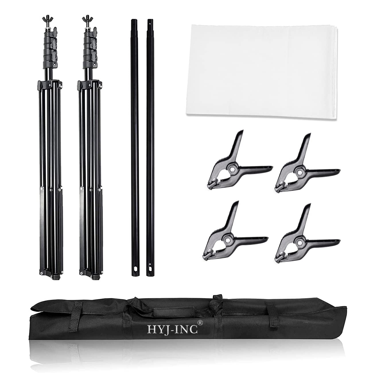 HYJ-INC Photo Video Studio 12 x10ft 100% Muslin White Backdrop with 10 x 8.5ft Stand Photography Background Support System Kit,Clamp, Carry Bag