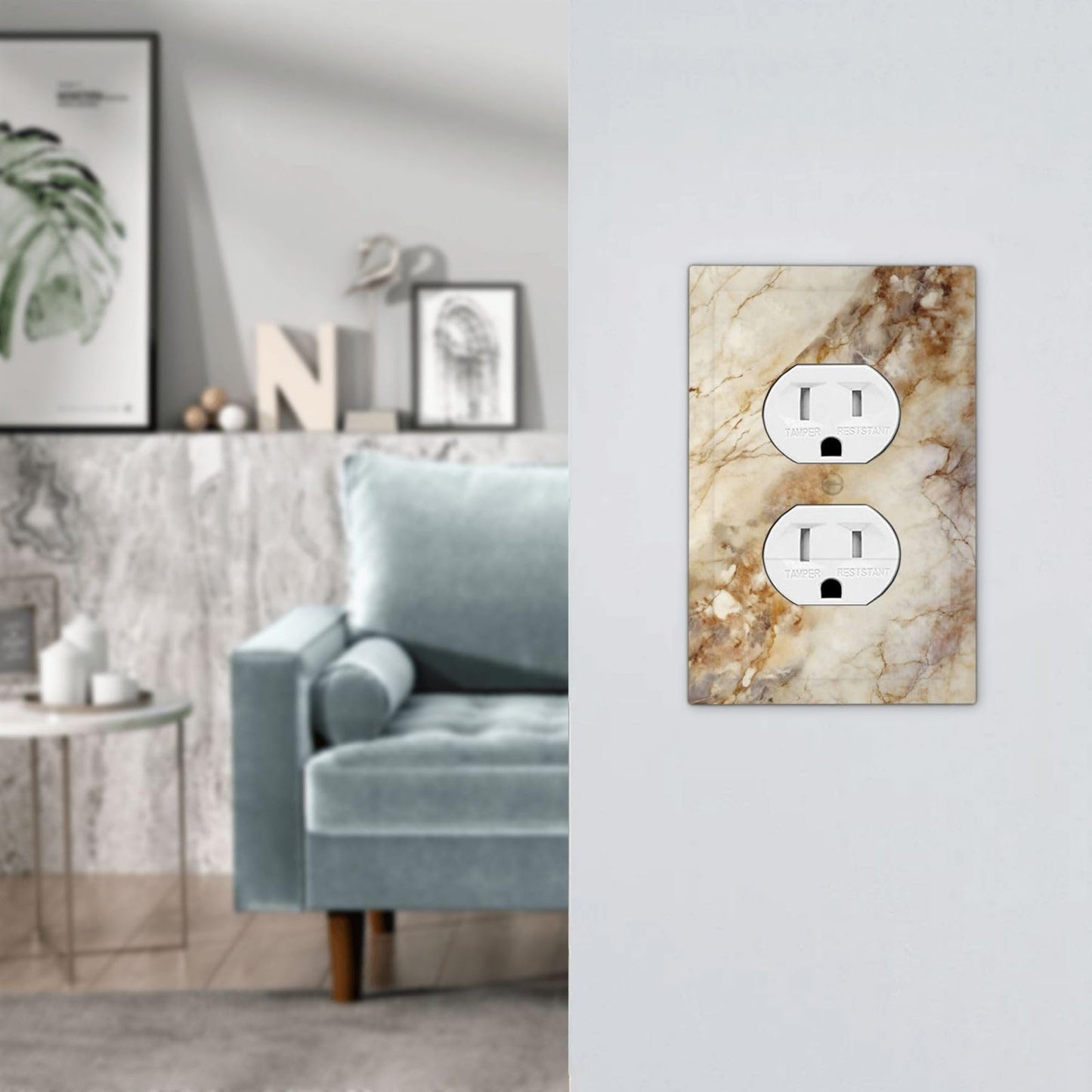 Brown And White Slab Marble Luxurious Printing Outlet Covers 1 Gang Duplex Light Switch Cover Decorative Switch Plates Electrical Receptacle Faceplate Wall Plate for Bathroom Kitchen Decor
