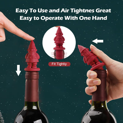 christmas wine stopper Set of 4, Multicolor Wine Bottle Caps, Funny Silicone Bottle Stoppers to Preserve Freshness, BPA Free, Perfect for Parties and Gifts