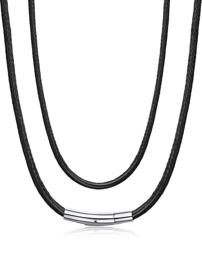 Bandmax 18 Inch Leather Cord Rope Chain for Men Women Waterproof Solid 2MM Black Paracord Necklace Chains for Pendant Rope String Necklace for Son Daughter Grandson