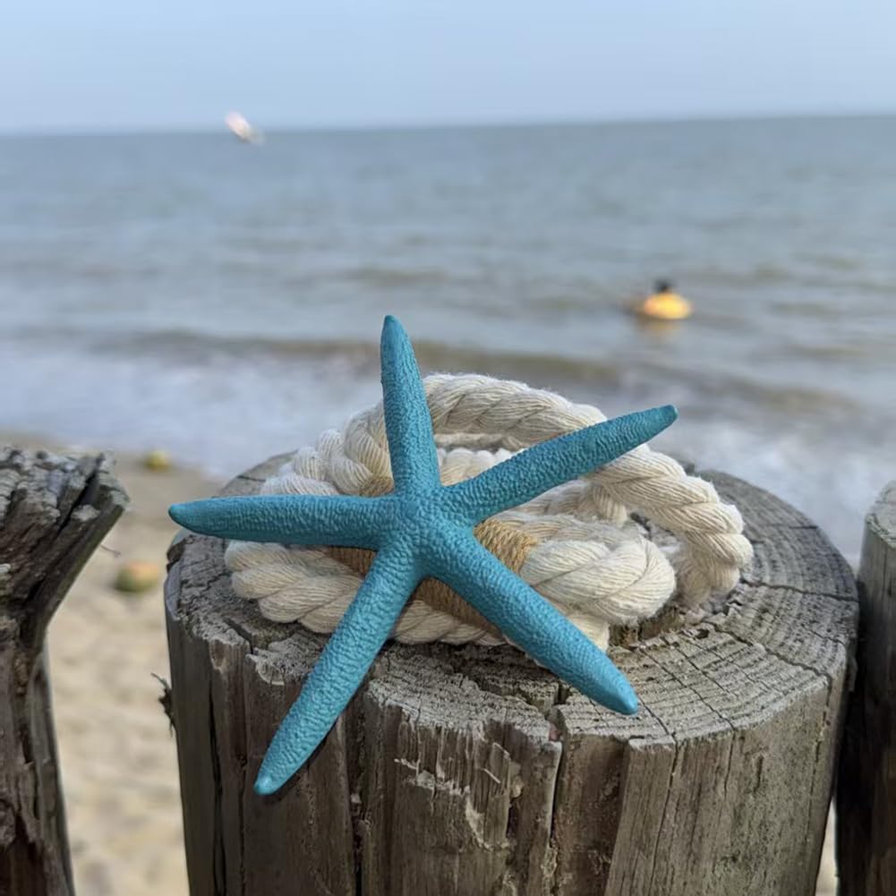 4PCS Starfish Curtain Tiebacks - Hand-Woven Rope Tiebacks for Indoor & Outdoor Decor, Perfect for Coastal Bedroom Curtains & Living Room Window Decor (Sea Blue)