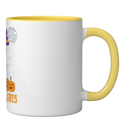 Thick Thighs And Spooky Vibes Funny Halloween Skeleton Scary Ceramic Mug, Yellow/White