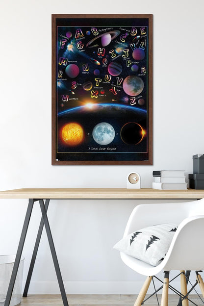 Trends International Ali Chris - The Solar System: Total Eclipse Letters Wall Poster, 34L x 22.4W, Mahogany Framed Version