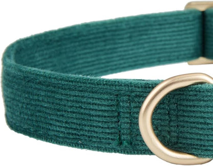 Soft Corduroy Dog Collar and Leash Set Adjustable Durable Dog Collars with Metal Buckle and Lead for Medium Dogs,Dark Green