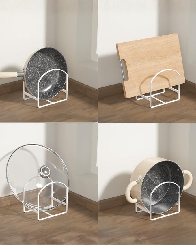 4 Pack Kitchen Plate Holder Organizer for Cabinet Space Saver Dinner Dish Storage Rack Upright Dish Drying Racks Metal Plate Dish Racks Stand for Cupboard and Countertop 2 Large 2 Small White