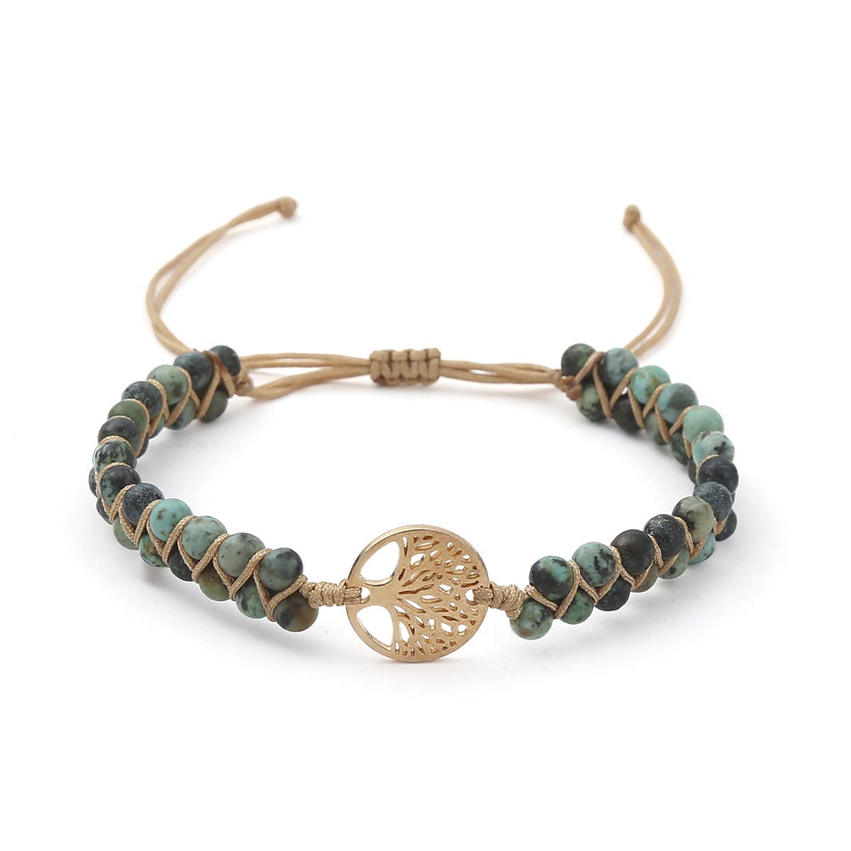 Jinxiuge Tree of Life Turquoise Stone Bracelet for Women Handmade Braided Layered Bead Bracelet with Black Gift Box