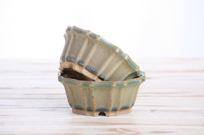 Willow Bonsai Ceramics Flower Design Bonsai Pot 4.5 Inch – Elegant Ceramic Bonsai & Succulent Pot, High‑Fired Frost‑Proof Stoneware with Drainage+Wiring Holes, Handmade USA (Speckled Moss, 4.5inch)
