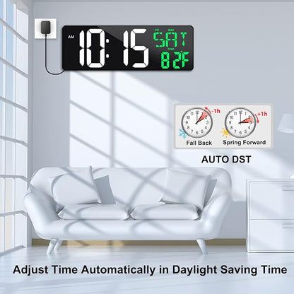 17 Inch Large Digital Wall Clock with Remote Control, Automatic Brightness Dimmer Digital Wall Clock Large Display with Day/Date/Temperature, Snooze, Count Up & Down Timer for Living Room, Office, Gym