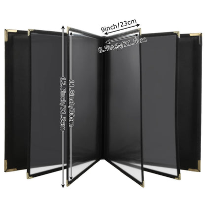 FVIEXE 2PCS Menu Holder 8.5 x 11 Inch, Restaurant Menu Covers 4 Page 8 View, Transparent Faux Leather Menu Sleeves Menue Book Folder for Restaurant Bar Cafe