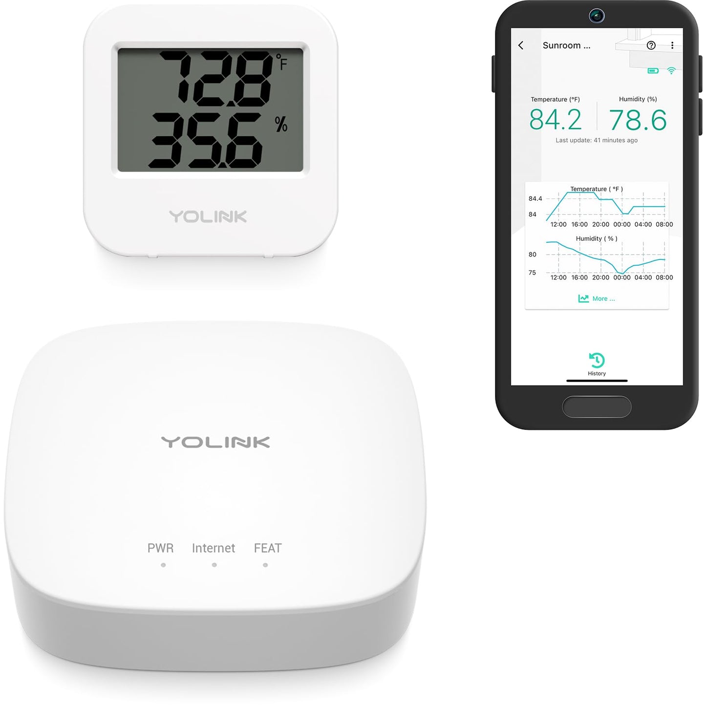 YoLink SpeakerHub & Two Temp/Humidity Sensors Starter Kit – Audio Hub Plays Tones/Sounds, Spoken Messages, Text Messages, LoRa-Powered ¼ Mile Range, Compatible with IFTTT, WiFi Required