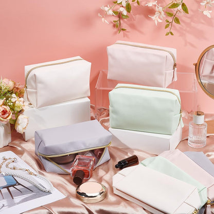 INTERWARM 12Pcs 4 Color Makeup Bag PU Leather Cosmetic Pouch, Bridesmaid Makeup Bags Bulk Zipper Cosmetic Pouch Waterproof Small Portable Toiletry Bag for Women Travel Wedding Party Favors
