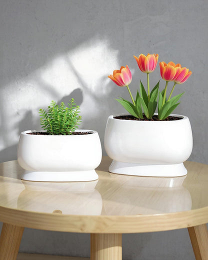 OXART Ceramic Plant pots Indoor Pots Set with Drainage Holes, 11.8+9 inch Flower Pot Rectangle Planters Pots for Plants for Plants Lilies, Cacti, Succulents, and Pothos, No Trays (White-3)