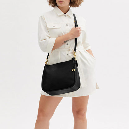 COACH Soft Pebble Leather Cary Shoulder Women’s Leather Bag - Zippered Closure - Exterior Back Pocket Black One Size One Size