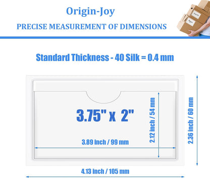 Origin-Joy 35 PCS Self Adhesive Index Card Pockets with Top Open, Clear Plastic Label Holder for Cards of Note, Library and Business, Adhesive Label Pockets & Card Holder (3.75 x 2 inch)