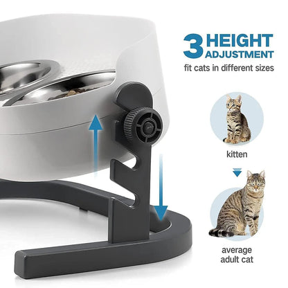 All for Paws Height Adjustable Cat Elevated Bowls Stainless Steel Dog Food Water Bowls, Height Adjustable Cat Feeder Mess Proof Pet Feeding Bowls for Small to Large Size Cats