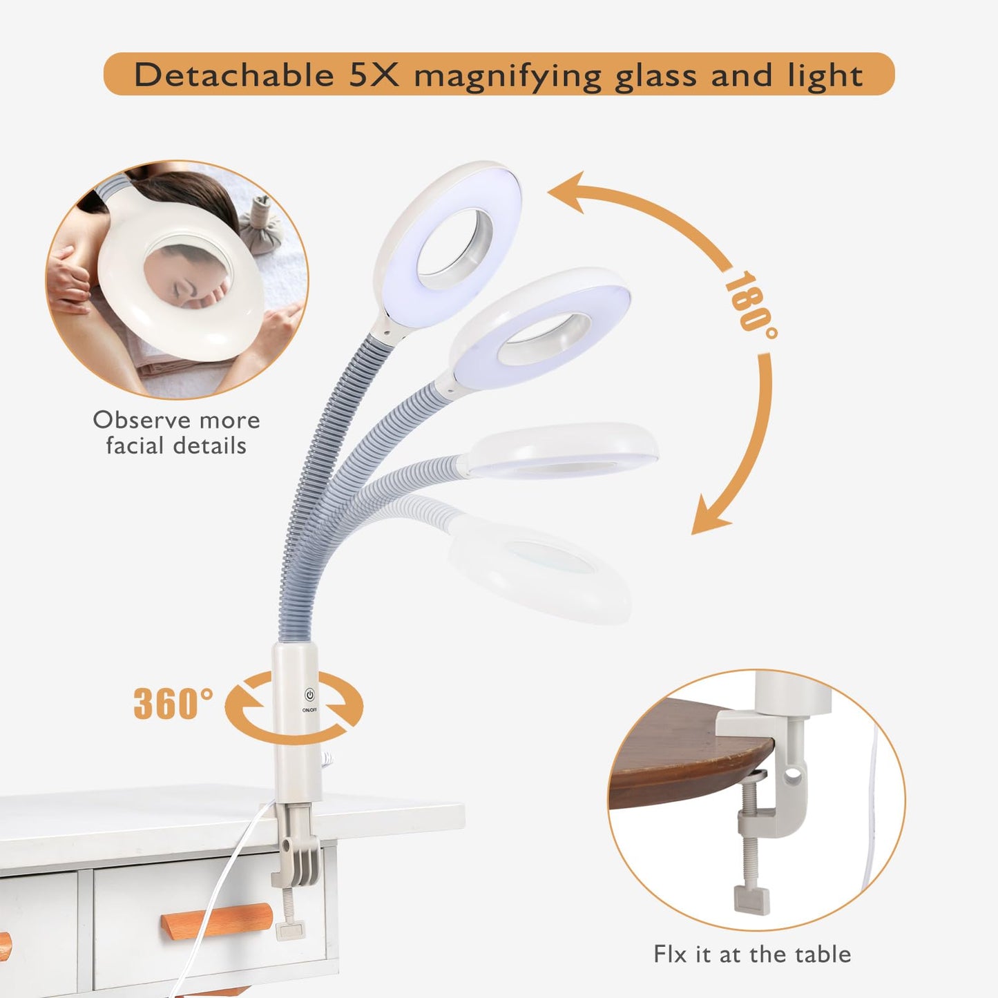 Professional 3 in 1 Facial Steamer Upgrade Esthetician Steamer with hot & Cold Nozzle 5X LED Magnifying Lamp Beauty Salon Spa