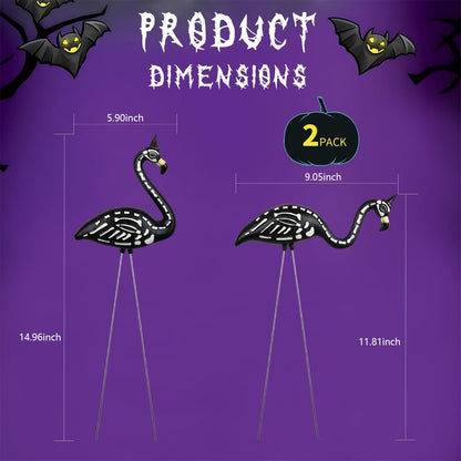 TitTees Halloween Decorations 2 Pack Black Flamingo Skeleton, Zombie Flamingos for Spooky Graveyard Decor, Skull Flamingo with Stakes for Halloween Lawn Ornaments