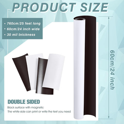 Amylove Blank White Surface Magnet Sheets 24 Inch x 25 Feet, 30 Mil Magnetic Roll Printable Flexible Vinyl Blank Magnetic Sign Sheet Safe for Vehicles DIY Craft Project