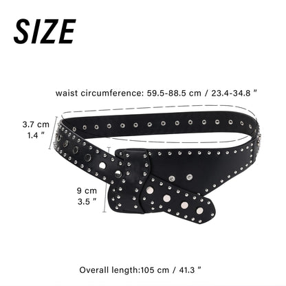 MILAKOO Punk Waist Belt for Women Black Leather Rivets Grommet Belts Y2K Rock Style Belt Renaissance Belts