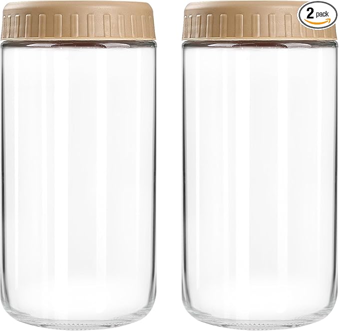 SHOWIN Overnight Oats Containers with Lids, 24oz Glass Jars with Lids 2 pcs, Taffy, Wide Mouth Mason jars for Salad, Yogurt, Snacks, Meal Prep