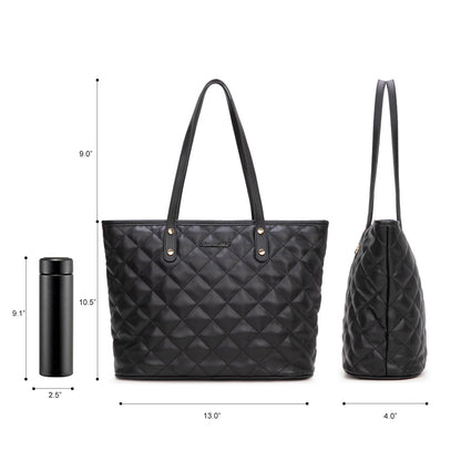 Montana West quilted black tote bag for women large tote purse for women shoulder bag womens handbags hobo purse with top zipper MWC-084BBK